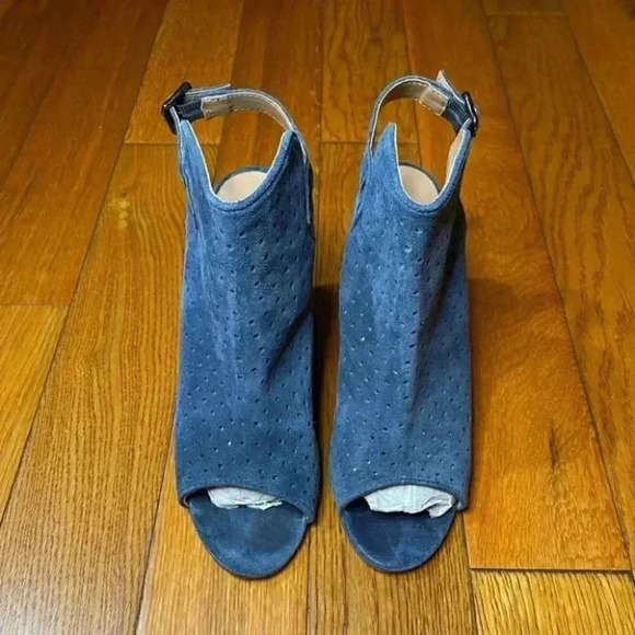 Diba Blue Suede Peep Toe Laser Cut Booties - Picture 3 of 10